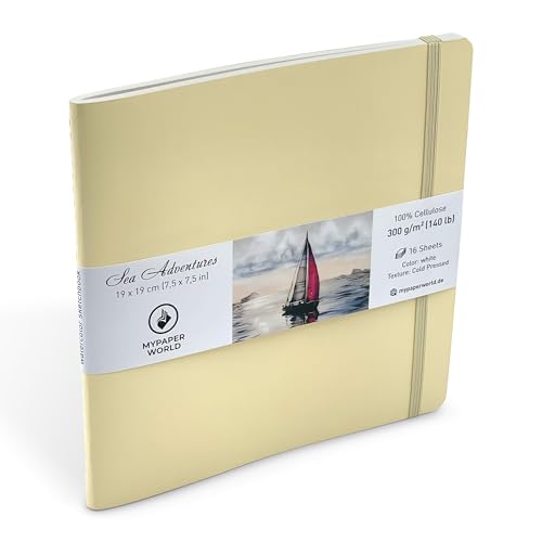 Mypaperworld quadratisch Aquarell Skizzenbuch 300 g/m² 19х19 cm, 16 Blätter, 32 Seiten - Beige von Mypaperworld