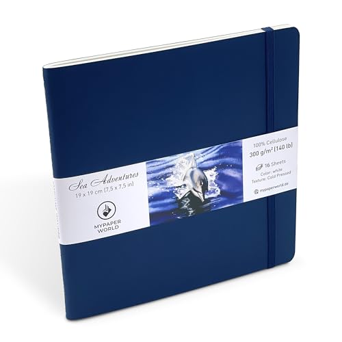 Mypaperworld quadratisch Aquarell Skizzenbuch 300 g/m² 19х19 cm, 16 Blätter, 32 Seiten- Dunkel Blau von Mypaperworld