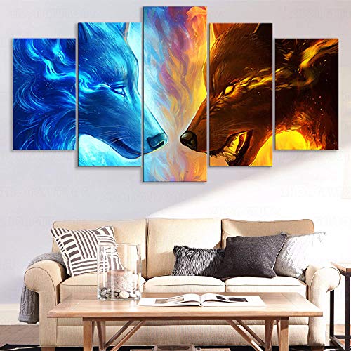 Leinwanddrucke 5 Stück Kunstdruck Wandbild 150×80Cm Feuerwolf Eiswolf Zwei Wölfe Mehrteilig Aufhängen Bilder Für Wohnzimmer Wohnkultur,Hd Gedruckt Rahmen Segeltuch Malerei Leinwanddrucke 5 Stück Kunstdruck Wandbild 150×80Cm Feuerwolf Eiswolf Zwei Wölfe Mehrteilig Aufhängen Bilder Für Wohnzimmer Wohnkultur,Hd Gedruckt Rahmen Segeltuch Malerei von Myrdsio