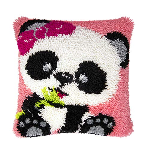 Knüpfhaken Panda Kissen Kits DIY Knüpfhaken Panda Muster Bedruckt Kissenbezug Sticksets für Anfänger Erwachsene Kinder Knüpfhaken Kissenbezug Handarbeit Handwerk für Heimdekoration Panda 43 x 43 cm von Myriad Choices