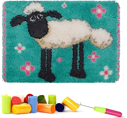 ROCKY&CHAO Knüpfhaken-Set für Erwachsene, Schaf, 50 x 38 cm, DIY-Knüpfhaken-Set für Schaf, Teppich, Teppichherstellung, Kreuzstich, Stickset, Handarbeit, Bastelteppich für Heimdekoration von ROCKY&CHAO