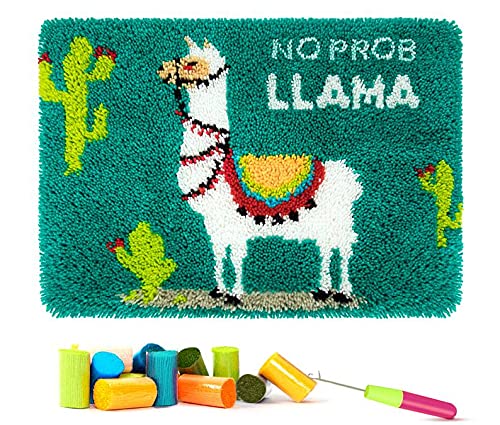 ROCKY&CHAO Knüpfhaken-Set für Teppiche Kissen Näharbeiten für Heimdekoration Llama 62 x 40 cm von ROCKY&CHAO