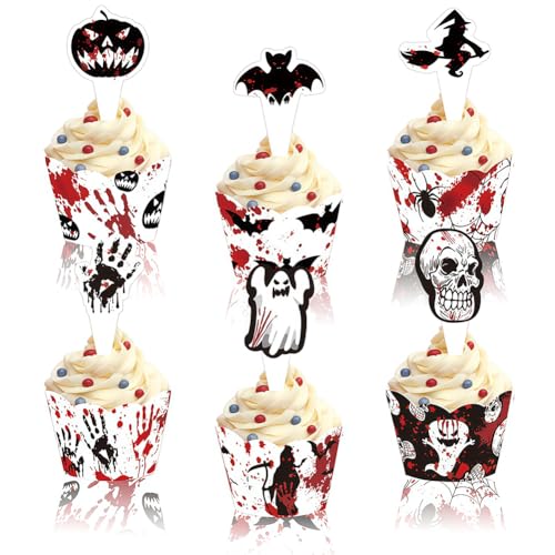 12 Pcs Halloween Cupcake Topper, Kürbis Fledermaus Geister Dekorationen, für Geburtstagsparty, Kuchen und Lebensmitteldekoration für Kinder von MyrkalaToy