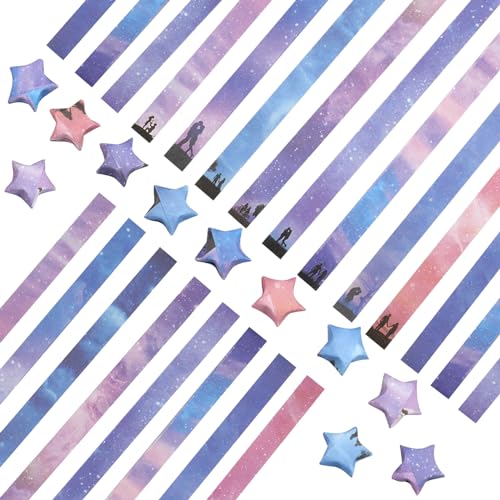 MytaYt 2160 Blatt Origami Sterne Papier 8 Verschiedene Designs von Sternenhimmel Muster Streifen Papierstreifen Sterne Origamipapier Hochwertiges Glücksstern Papierstreifen, für Papierkunst Basteln von MytaYt