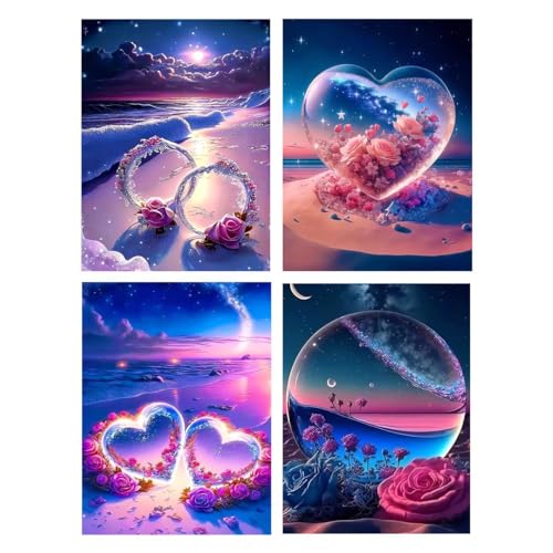 MytaYt 4 Stück Diamond Painting LiebeErwachsene Diamond Painting Liebe Set Liebediamant Painting Bilder Kinder Erwachsene Strand Diamonds Painting für Dekorationen 30x40cm von MytaYt