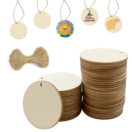 MytaYt 50 Stück 5CM Runde Holzscheiben Holzanhänger Holz runde Holz Stücke mit Loch zum Basteln für Weihnachtsdekoration, Malerei, Signatur MytaYt 50 Stück 5CM Runde Holzscheiben Holzanhänger Holz runde Holz Stücke mit Loch zum Basteln für Weihnachtsdekoration, Malerei, Signatur von MytaYt
