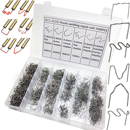 1600PCS Heiße Heftklammern, 6-Typen 0.6mm 0.8mm Plastik Schweißen Heiße Heftklammern, Stoßstange Reparatur Nagel Auto Stoßstange Plastik Schweißen Reparatur Flach/Außenecke/Innenecke/Welle heftklammer von Mytovosn
