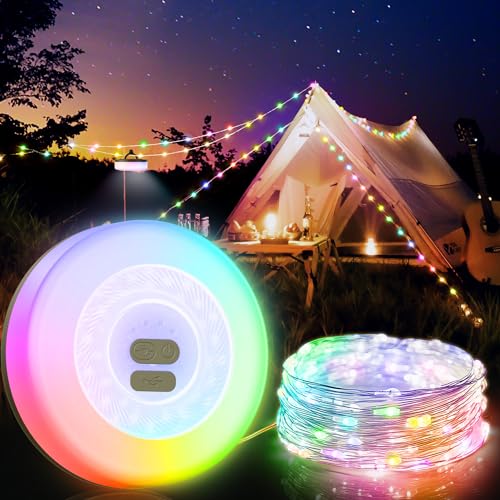 Mytrix Camping Lichterkette Aufrollbar für den Außenbereich, Dekorationen für Campingausflüge, Wohnmobil, Wandern, 10 m, 100 LED-Lichter, 2-in-1 USB-wiederaufladbares Partylicht von Mytrix