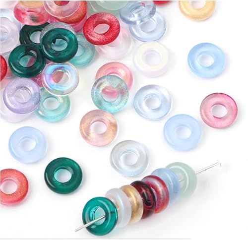 100 Stück 11 mm Glas-Donut-Perlen, Charms, Glitzer, runde Perlen, bunte Kristallperlen, lose Abstandshalter, Perlen für DIY-Schmuckherstellung, Handwerk, großes Loch, Donut-Form 100 Stück 11 mm Glas-Donut-Perlen, Charms, Glitzer, runde Perlen, bunte Kristallperlen, lose Abstandshalter, Perlen für DIY-Schmuckherstellung, Handwerk, großes Loch, Donut-Form von Myuiao
