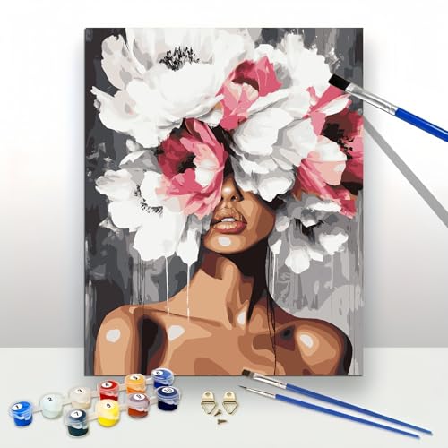 Myxekllo Malen nach Zahlen Erwachsene,Paint by Numbers Adult DIY Ölgemälde Leinwand Set mit 3 Pinsel und Acrylpigment für Frauen Home Deko Geburtstag - 40 x 50 cm Ohne Rahmen (Frauenblume) von Myxekllo