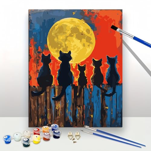 Myxekllo Malen nach Zahlen Erwachsene,Paint by Numbers Adult DIY Ölgemälde Leinwand Set mit 3 Pinsel und Acrylpigment für Frauen Home Deko Geburtstag - 40 x 50 cm Ohne Rahmen (Schwarze Katze) von Myxekllo