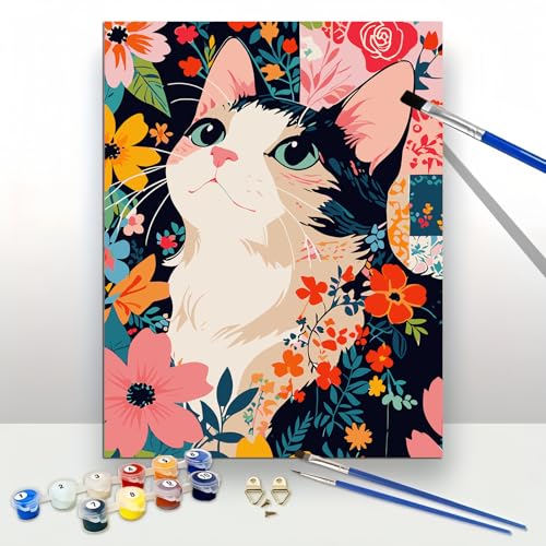 Myxekllo Malen nach Zahlen Erwachsene,Paint by Numbers Adult DIY Ölgemälde Leinwand Set mit 3 Pinsel und Acrylpigment für Frauen Home Deko Geburtstag - 40 x 50 cm Ohne Rahmen (Süße Katze) von Myxekllo