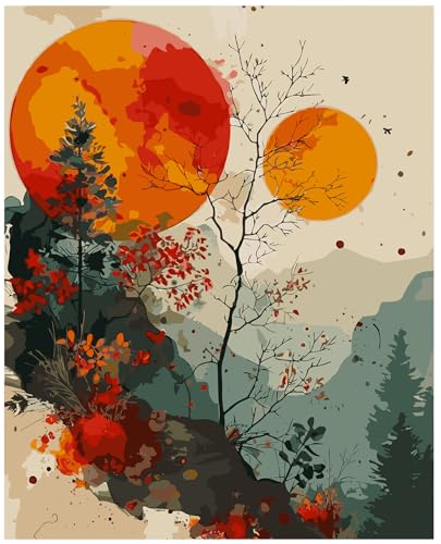Myxekllo Malen nach Zahlen Erwachsene,Paint by Numbers Adult DIY Ölgemälde Leinwand Set mit 3 Pinsel und Acrylpigment für Home Deko Geburtstag - 40 x 50 cm Ohne Rahmen (Sonnenuntergang) von Myxekllo