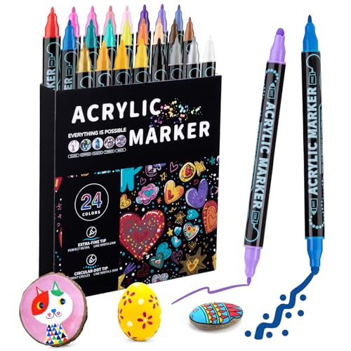 Mzh Art 24 Farben Dual Tip Acryl Paint Pens Marker, Double Tip Premium Acryl Marker, Acryl Marker für Holz, Rock Painting, Glas, Leinwand, Stein, DIY Crafts Making Art Supplies Mzh Art 24 Farben Dual Tip Acryl Paint Pens Marker, Double Tip Premium Acryl Marker, Acryl Marker für Holz, Rock Painting, Glas, Leinwand, Stein, DIY Crafts Making Art Supplies von Mzh Art