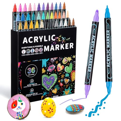 Mzh Art 36 Farben Dual Tip Acrylfarbe Stifte, Paint Pens Markers Double Tip Mit Doppelspitze für Holz, Steinmalerei, Glas, Leinwand, DIY Handwerk Kunstbedarf Mzh Art 36 Farben Dual Tip Acrylfarbe Stifte, Paint Pens Markers Double Tip Mit Doppelspitze für Holz, Steinmalerei, Glas, Leinwand, DIY Handwerk Kunstbedarf von Mzh Art