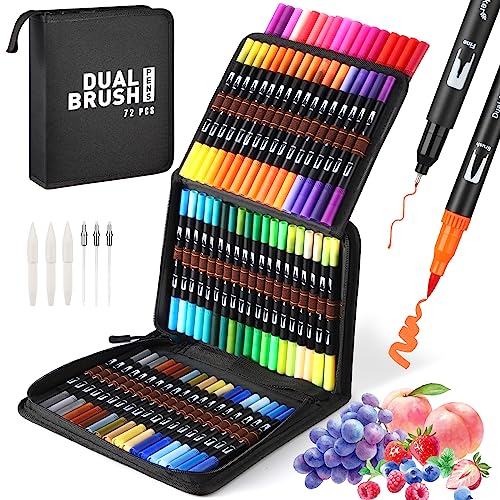 Mzh Art Dual Brush Pen Set 72 Farben Doppelfilzstifte, Malstifte für Kinder und Erwachsene, Faserschreiber und Fineliner Set für Aquarelle, Handlettering Mandala Kalligraphie Manga, 0.4 &1-2mm von Mzh Art