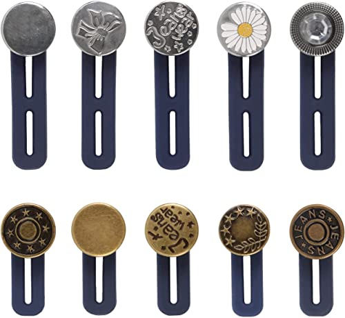 10 Stück Hosenbunderweiterung Knöpfe Taille Extender Elastischen Metall Knopf Jeans Einziehbare Knöpfe für Jeans Röcke Hosen, Blau von QUOTRE