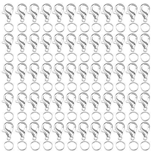 300 Stück Silber Karabinerverschluss Schmuck Set 12x7mm Kettenverschluss Silber Und Biegeringe Offene Verschlüsse für Ketten Schmuckverschlüsse für Schmuckherstellung, Ohrring, Armband, Halskette von N\A