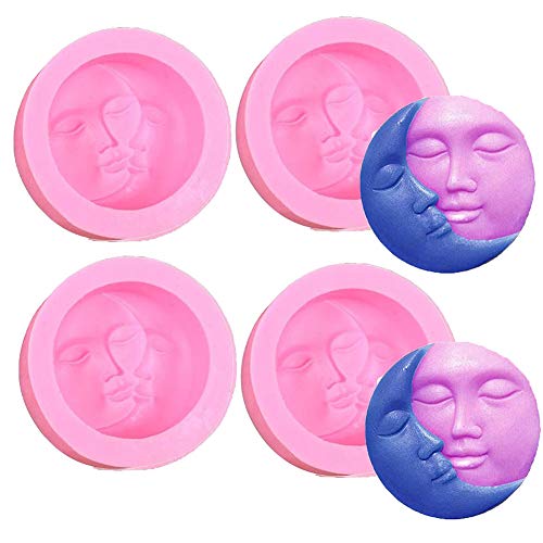 4 Stück Sonne und Mond Seifenformen, Mondgesicht, runde Silikonform für handgefertigte Badekugeln, Lotion-Bar, Polymer-Ton, Wachs, Kreide 4 Stück Sonne und Mond Seifenformen, Mondgesicht, runde Silikonform für handgefertigte Badekugeln, Lotion-Bar, Polymer-Ton, Wachs, Kreide von Skyvov