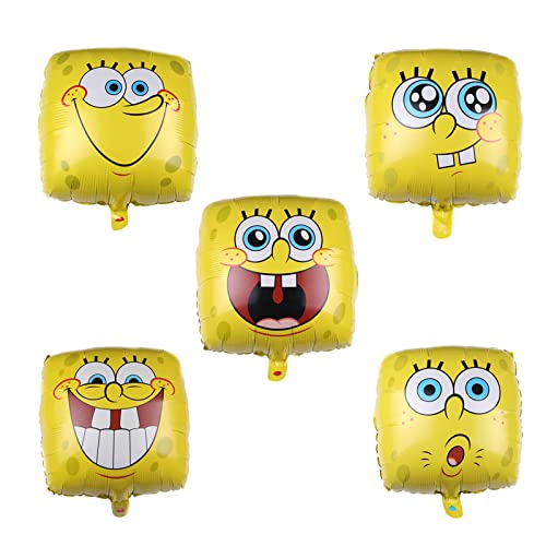 5 Stück 45,7 cm große SpongeBob Schwammkopf-Luftballons, ZHULIA – SpongeBob Schwammkopf-Folienballons, quadratische Cartoon-Luftballons, perfekt für Geburtstagsfeier, Babyparty, Partyzubehör. von N\A