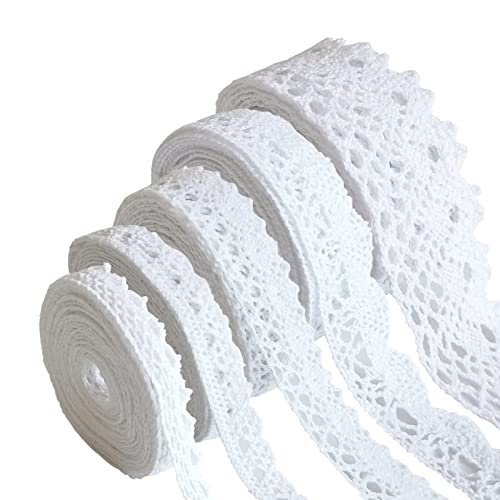 Spitzenband,5 Rolls Spitzenband Weiß Vintage(10、12、16、20、27 mm),22.5M Spitzenbordüre Spitzenband,Spitzenband Weiß Vintage,für Handwerk, Hochzeit, Dekoration, Scrapbooking, Geschenkbox von Aatpuss