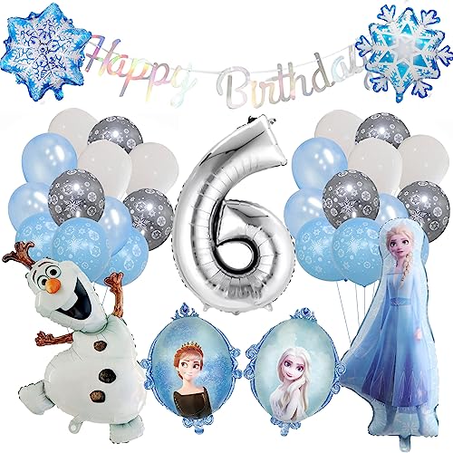 Frozen Geburtstagsparty Deko 6 Jahre Mädchen,Frozen Kindergeburtstag Ballon,Happy Birthday Banner,Frozen Geburtstag Dekoration für Mädchen,Party Deko（32 pcs） von N\\A