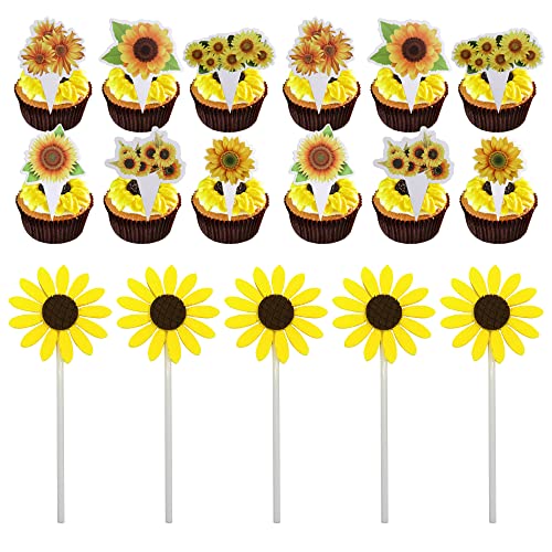 Allazone Blumen Cake Topper 77 Stück Sonnenblume Kuchen Dekoration Sonnenblume Party Deko für Geburtstagsfeier Babyparty Verlobungs Dekorations Versorgungsmaterialien von Allazone