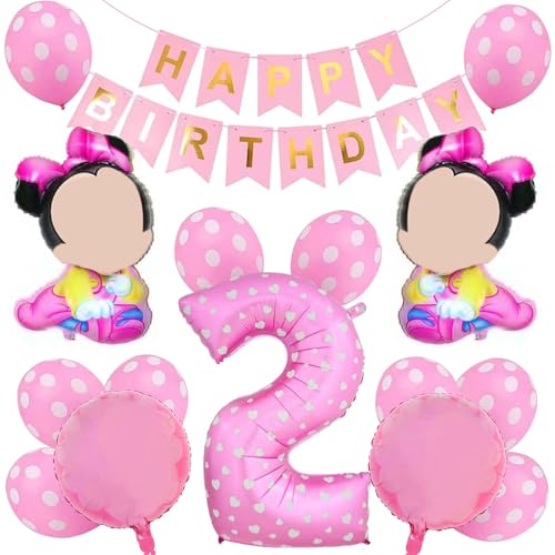 Ballons Minnie 2,Minnie Party Luftballons Set,10 Latexballon+Minnie Folienballon 2 Geburtstag+Birthday Banner+4 Folienballon+Band,Folienballon für Mouse Themenparty.(Rosa), Rosab von N\\A