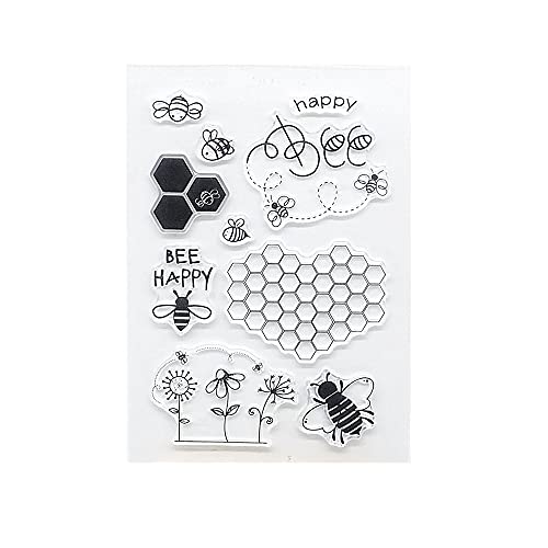 Bee Happy Flowers Honeycomb Clear Stamps Silikon Stempel Karten Worte Clear Stamp for Card Making Decoration and DIY Scrapbooking von N\A