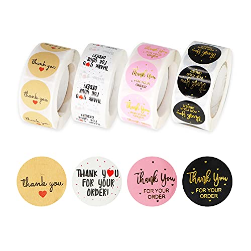 2000 Stück Danke Aufkleber, 4 Muster 2.5CM Aufkleber Dankeschön Rund Danke Sticker Etiketten Thank You Sticker für Backen Geschenktüten Umschlag Verpackung von NEUSID