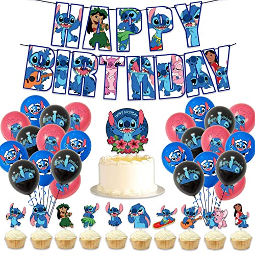 Lilo Stitch Party Supplies ZHULIA- Stitch Themed Birthday Party Supplies Includes Happy Birthday Banner,Cake Topper,Cupcake Toppers, Balloons,Kid's Birthday Party Decoration Supplies von N\A