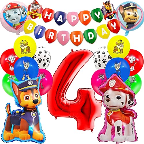 Luftballons Paw Dog Set,Paw Dog Luftballons Set,24pcs Latex Paw Dog Ballons+Paw Dog Geburtstag Banner+1pc Folienballon 4 Geburtstag+4pcs Folienballon Paw Dog von N\\A