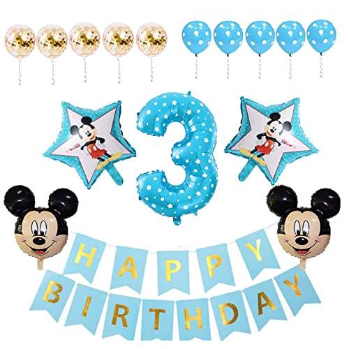 Mickey Mouse Geburtstagsdeko 3 Jahr,Ballon-Set Mouse,Mickey Geburtstagsdeko,Mickey Geburtstag Themed Dekorationen,Happy Birthday Banner Folienballons für Themenparty., Blauc von N\\A