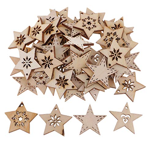 50 Holzsterne Blank Scheiben Mini Stern Natur unlackiert Verschönerungen DIY Weihnachten Holz Ornamente, natürlich, 30 mm von Milageto