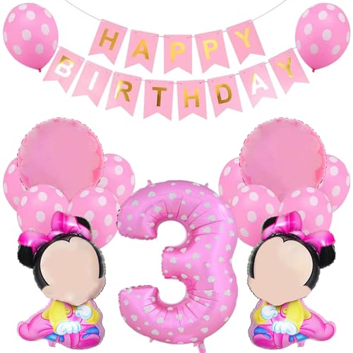 Minnie Ballons Set,Minnie Party Luftballons Set,10 Latexballon+Minnie Folienballon 3 Geburtstag+Birthday Banner+4 Folienballon+Band,Folienballon für Mouse Themenparty.(Rosa), Rosac von N\\A