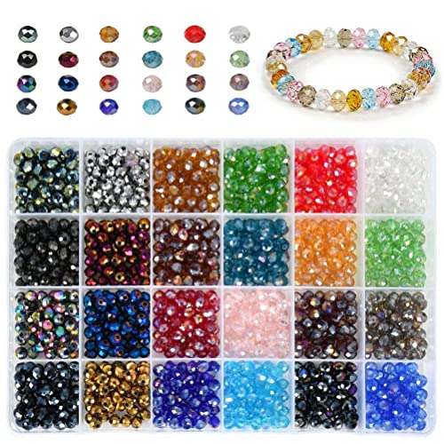 1200 Stück Facettierte Glasperlen 6mm Großhandel Briolette Kristall Glas Perlen Rondelle Kügelchen 24 Farben Perlen mit Aufbewahrungsbox für DIY Schmuck Armbänder Herstellung Basteln von “N/A”