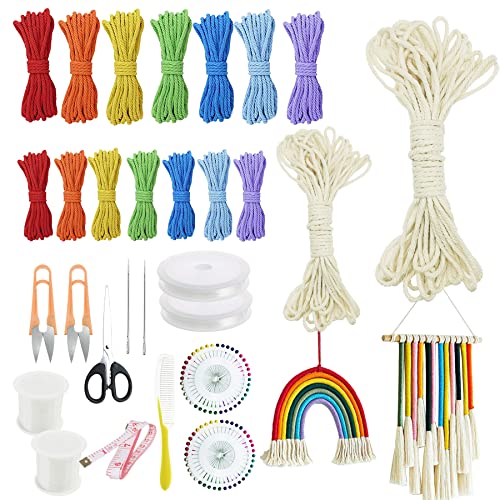 Allazone Makramee Wandteppich Regenbogen, 8 Pack Regenbogen Wandbehang Gewebte Quaste, Perlennadel, Kristallschnurseil für Schlafzimmer Kinderzimmer Baby Kinderzimmer (2 Größe) von Allazone