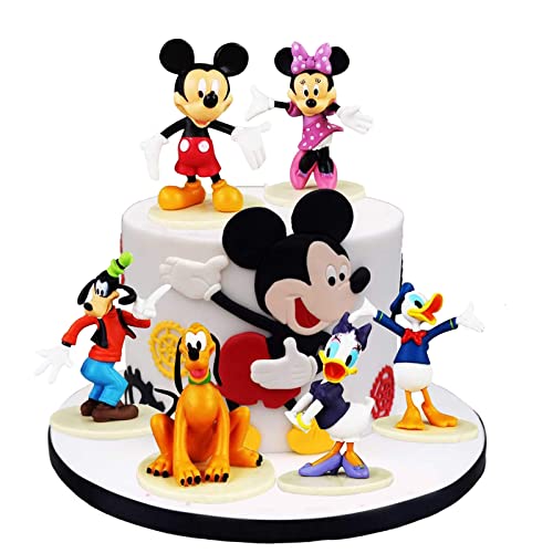 NA Minnie Mickey Cake Topper,6 Stück Minnie Cake Topper für Kinder,Mickey Mouse Figuren,Mickey Mini Figuren Set Mit Basis,Cartoons Kuchen Topper Mickey,Mickey Minnie Donald Duck Puppe Ornamente von N\\A