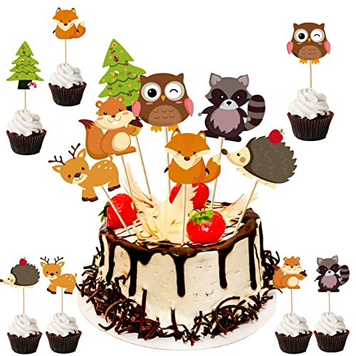Qazuwa Tier Cake Topper,70 Stück Wald Tier Cupcake Topper,Wald Kuchen Deko,Tier Kuchendeckel Topper,mit Stock,Wald Thema, Kuchen Deko für Kindergeburtstag Baby Shower Party Deko(7 Stile) von Bogoro