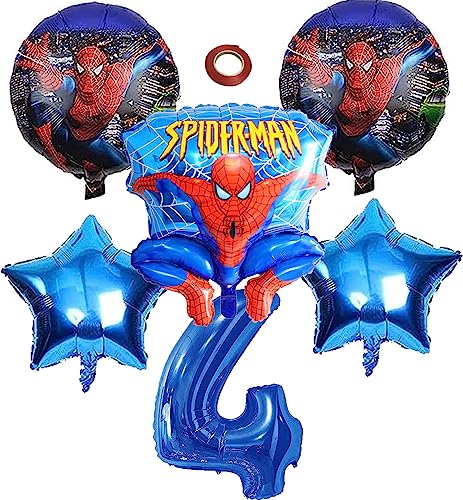 Spiderman Luftballon 4. Geburtstag,6pcs Spiderman Ballons,Spiderman Geburtstags Luftballons,Spiderman Geburtstagsdeko Set,Spiderman Geburtstagsdeko für Mädchen Jungen Geburtstagsfeier von N\\A