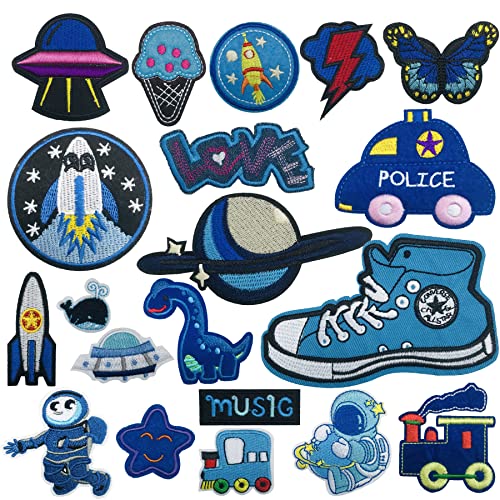 Woohome 20 Stück Blau Patches zum Aufbügeln Bügelflicken Kinder, Gemischt Flicken Patches Applikation Patch Sticker für Dekoration DIY T-Shirt Hut Mantel Kleid Aufkleber von N\A