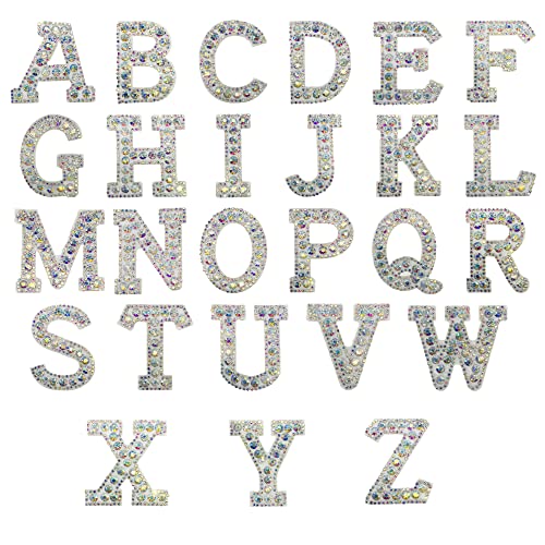 Woohome 26 Stück A-Z Bling Strass Buchstaben Patches - White Pearl Englischer Buchstabe Flicken Zum Aufbügeln - Alphabet Applikation für DIY Bastelbedarf, AB Farben von Woohome