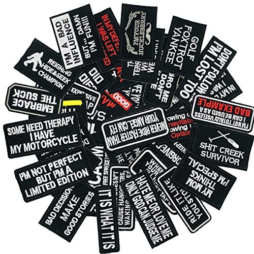 Woohome 40 Stück Patches zum Aufbügeln, Sortiert Slogan Flicken Patches Patch Sticker Abzeichen Buchstabe Applikation Applique Flicken Patches für Motorradjacken Rucksäcke Bekleidung von Woohome