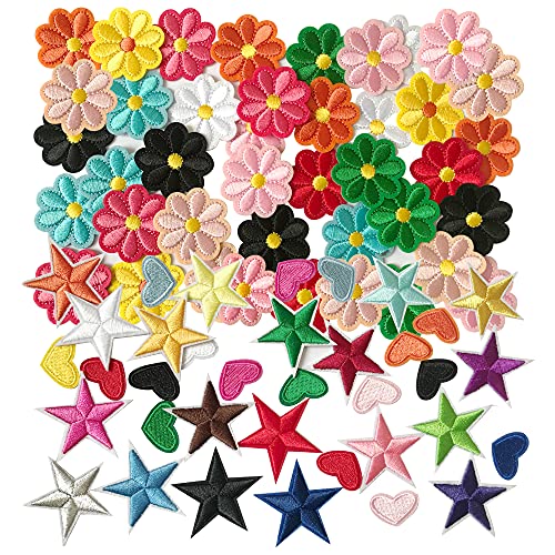 Woohome 80 Stück Patches zum Aufbügeln, Gemischt Flicken Patches Herzform Blumen Sterne Applikation für T-Shirt Jeans Taschen Kleidung von Woohome