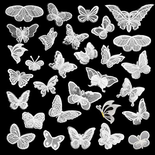 Yayatty 30 Stück Spitzenpatches, Schmetterling Stickpatches Organza Lace Appliques Nähen Sie Patches zum Reparieren und Dekorieren von Kleidung ( Weiß ) von N\A