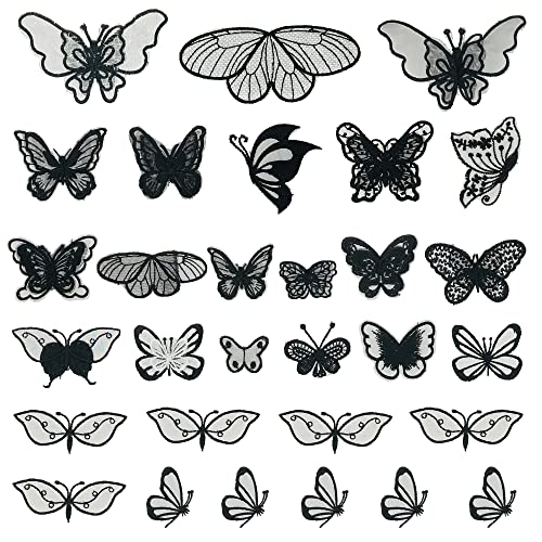 Yayatty 30 Stück Spitzenpatches, Schmetterling Stickpatches Organza Lace Appliques Nähen Sie Patches zum Reparieren und Dekorieren von Kleidung auf (Schwarz) von N\A