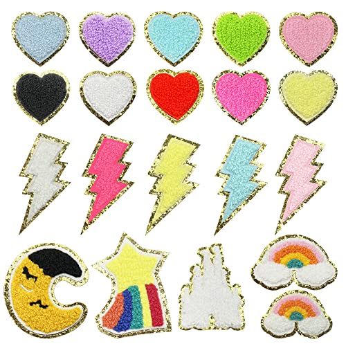 Yayatty Herzförmig Patches Selbstklebend Patches, 20 Stück Chenille Herzförmig Patches für Kleidung, Flicken für Kleidung, Jacken, Jeans, Hüte, Rucksäcke, DIY Dekorationen von N\A