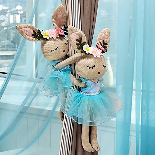 2 Stück Cartoon Vorhang Schnalle Raffhalter Tier Strap Vorhang Haken Vorhang Clip Raffhalter für Kinder Kinderzimmer Fenster Dekorationen (Blaues Kaninchen), M von N\C