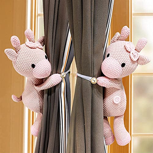Raffhalter mit Cartoon-Vorhangschnalle, Tier-Gurthaken und Clip für Kinderzimmer, Fensterdekorationen (rosa Hirsch), 2 Stück von NC