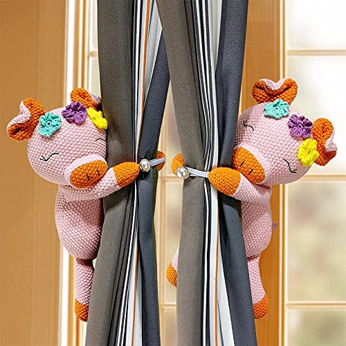 NC 2 Stück rosa Schweinchen Plüsch Stoff dekorative Textur Vorhang Girlande Halter Raffhalter für Kinder Kinderzimmer Fenster Dekorationen von NC